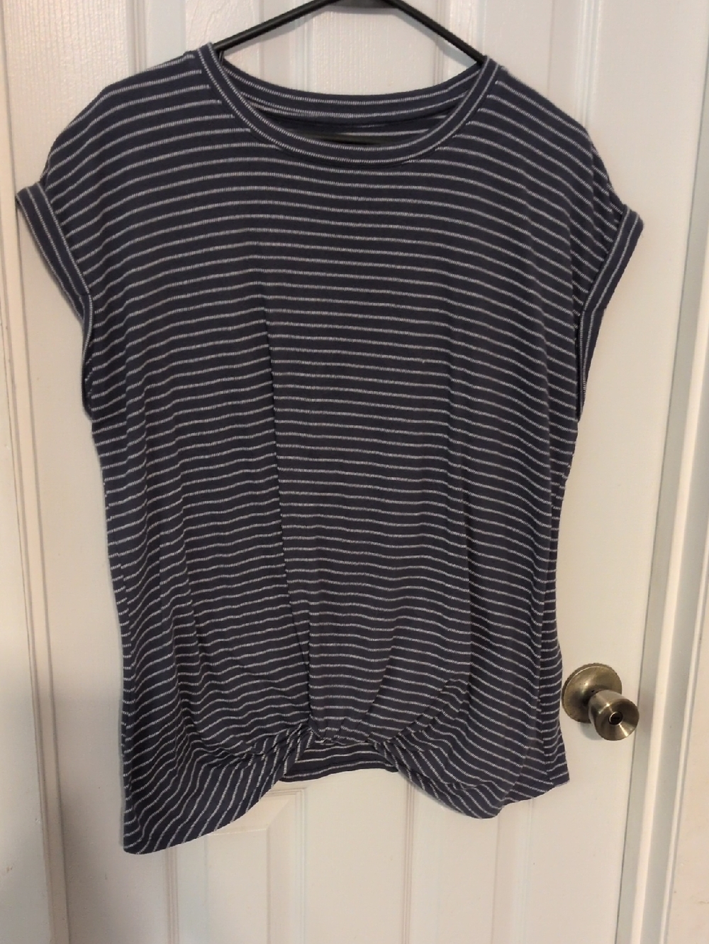 Striped Navy Short-Sleeve Knot Front Top